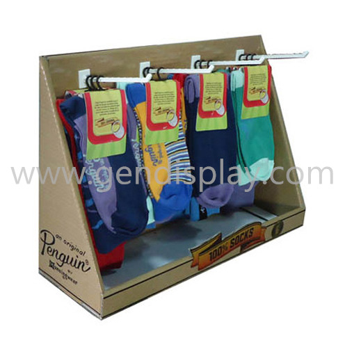 Retail Pos Cardboard Counter Display With Hooks For Socks(GEN-CD226)
