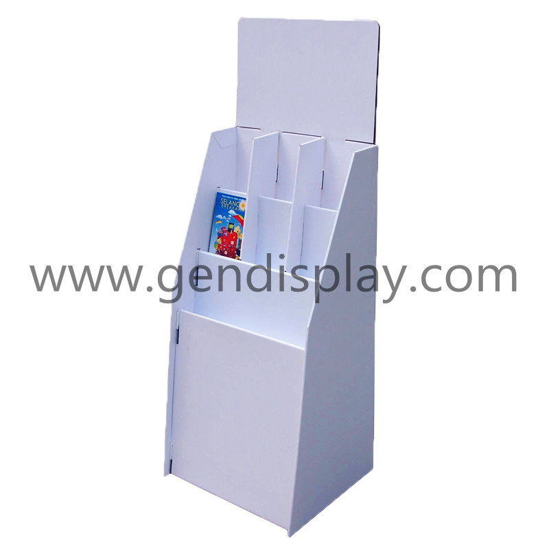 POS Cardboard Floor Display Stand With Plastic Clips For Brochures (GEN-FD276)